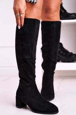 Buty Sergio Leone Kozaki Na Obcasie|Kozaki Zamszowe*Damskie kozaki zamszowe Sergio Leone czarne KZ273