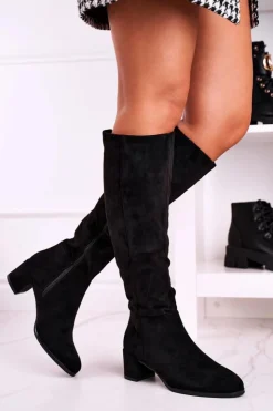 Buty Sergio Leone Kozaki Na Obcasie|Kozaki Zamszowe*Damskie kozaki zamszowe Sergio Leone czarne KZ273