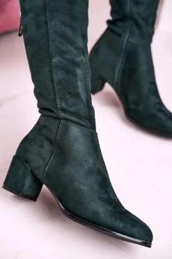 Buty Sergio Leone Kozaki Na Obcasie|Kozaki Zamszowe*Damskie kozaki zamszowe Sergio Leone zielone KZ273