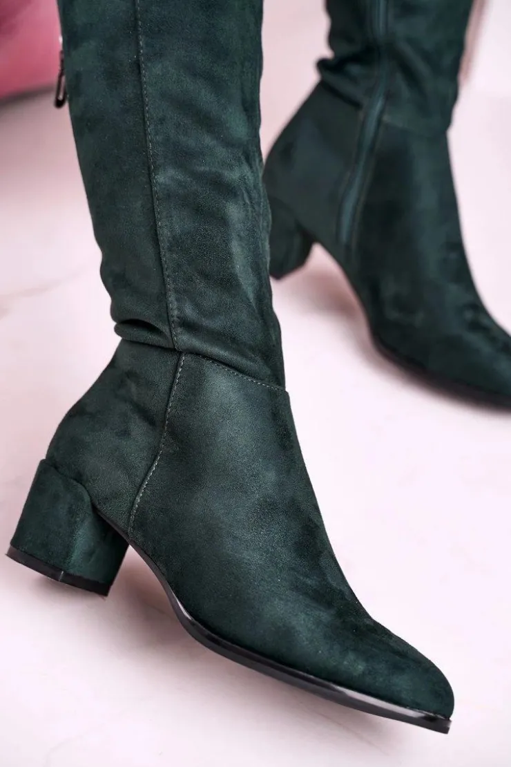 Buty Sergio Leone Kozaki Na Obcasie|Kozaki Zamszowe*Damskie kozaki zamszowe Sergio Leone zielone KZ273