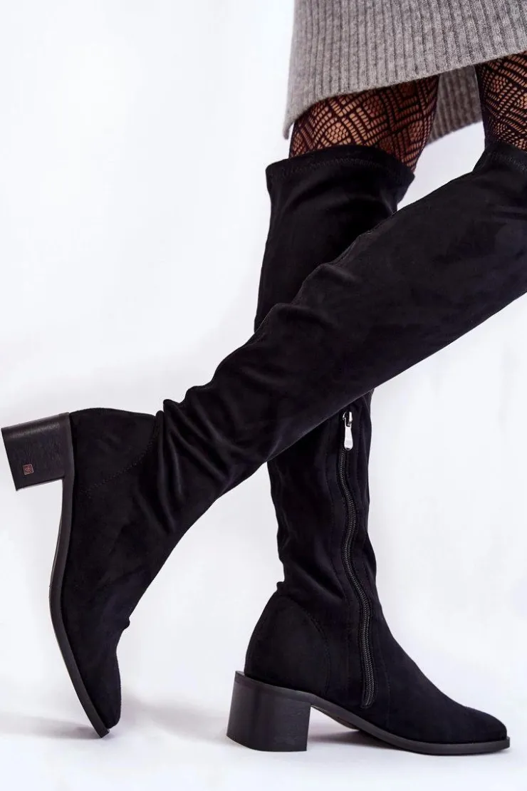 Damskie Buty damskie Vinceza Damskie Kozaki Zamszowe Za Kolano Czarne Hessa