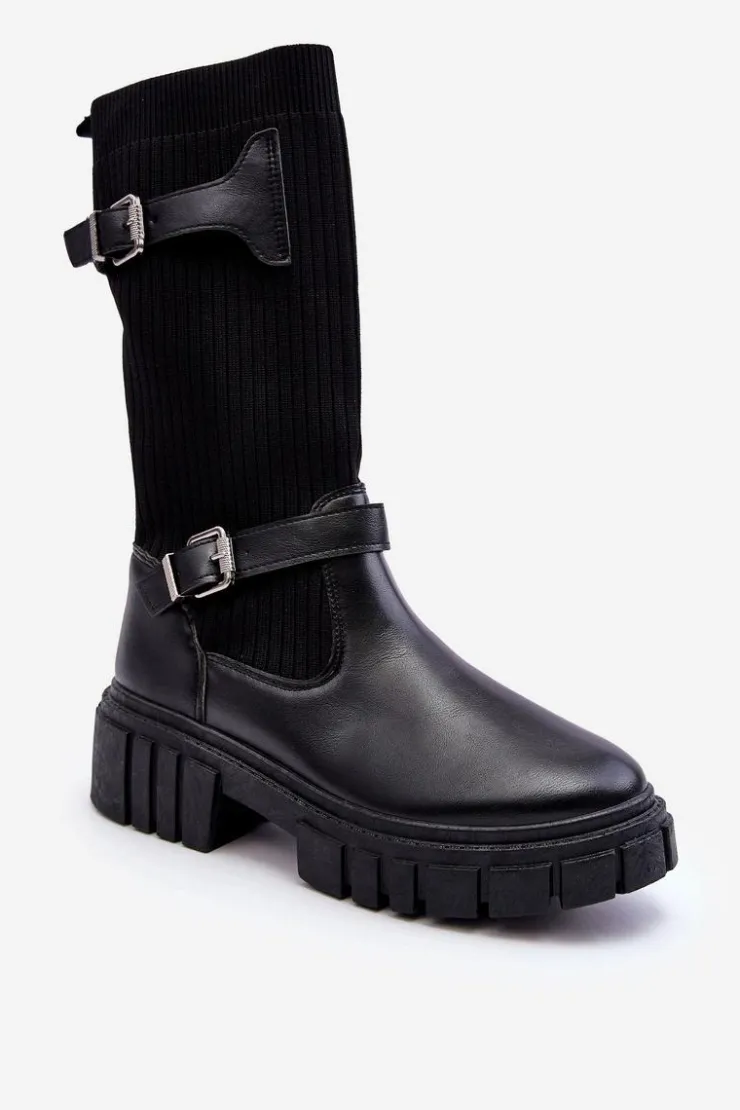 Hot Boto Damskie Kozaki Ze Skarpetą Czarne Abroze Czarny