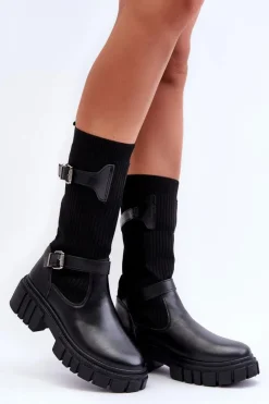 Hot Boto Damskie Kozaki Ze Skarpetą Czarne Abroze Czarny