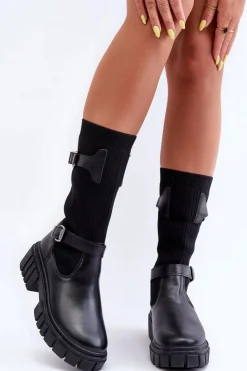 Hot Boto Damskie Kozaki Ze Skarpetą Czarne Abroze Czarny