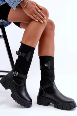 Hot Boto Damskie Kozaki Ze Skarpetą Czarne Abroze Czarny