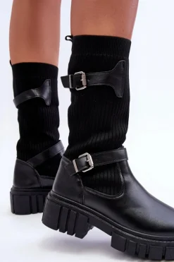 Hot Boto Damskie Kozaki Ze Skarpetą Czarne Abroze Czarny