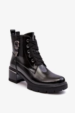 Clearance Damskie buty S.Barski Damskie Lakierowane Botki D&A MR870-97 Czarne