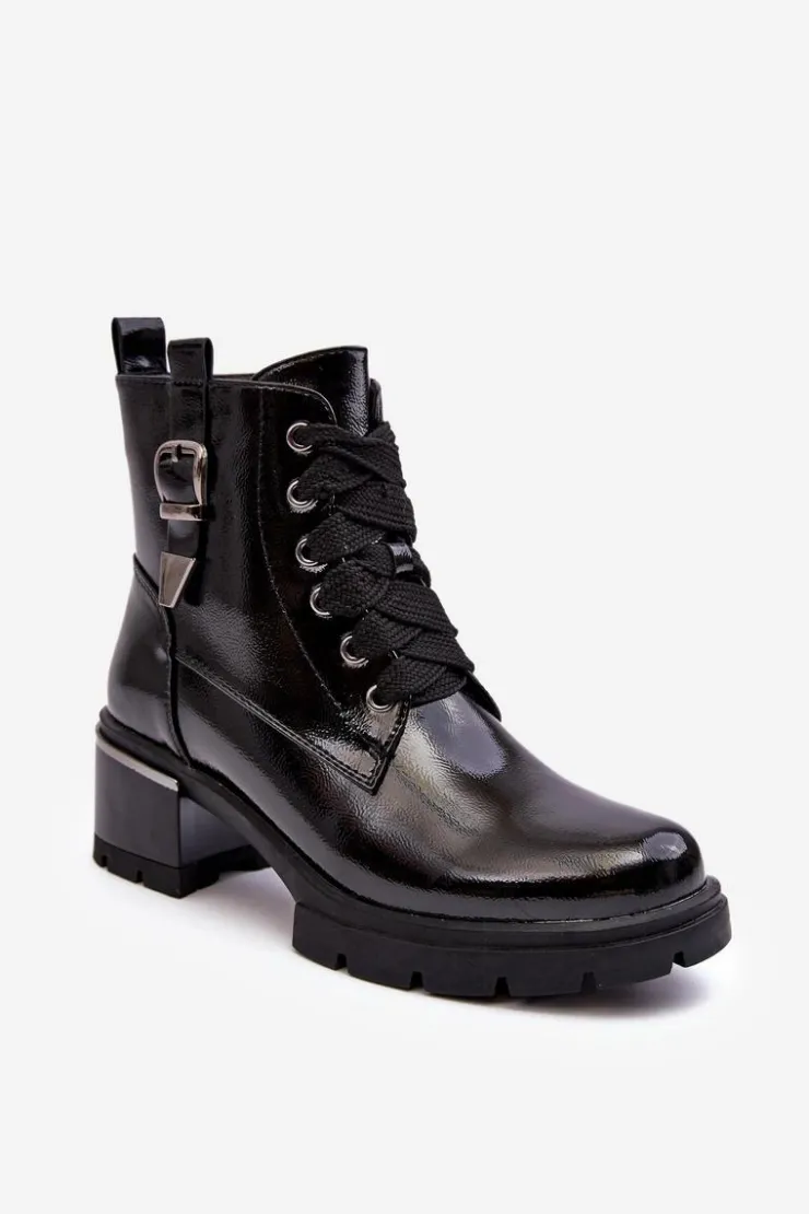 Clearance Damskie buty S.Barski Damskie Lakierowane Botki D&A MR870-97 Czarne