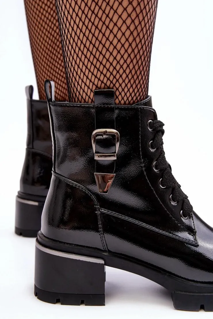 Clearance Damskie buty S.Barski Damskie Lakierowane Botki D&A MR870-97 Czarne