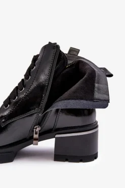 Clearance Damskie buty S.Barski Damskie Lakierowane Botki D&A MR870-97 Czarne
