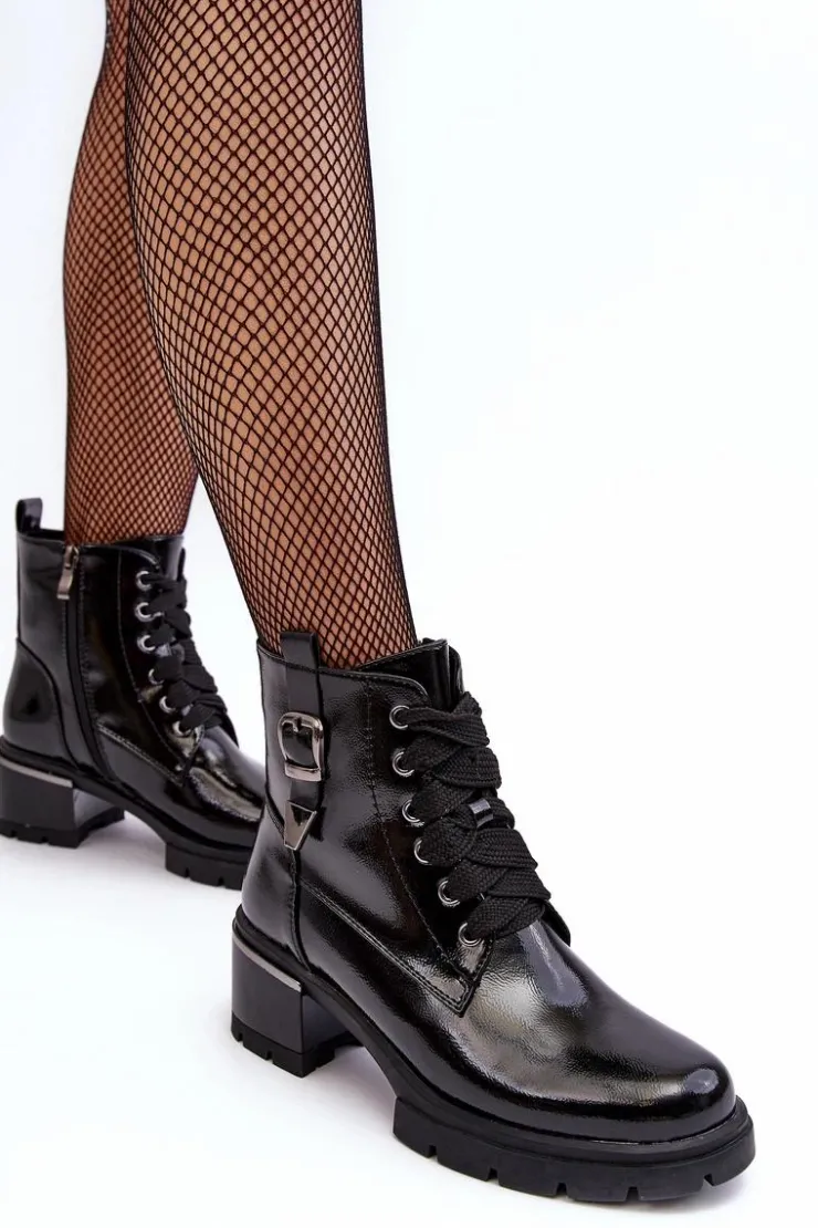 Clearance Damskie buty S.Barski Damskie Lakierowane Botki D&A MR870-97 Czarne