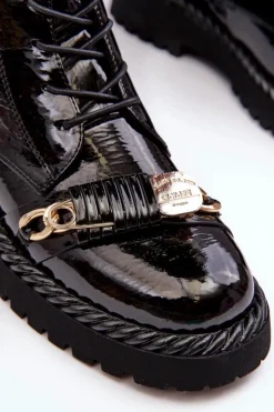 Clearance Damskie buty S.Barski Damskie Lakierowane Botki Workery Z Ozdobą Czarne S.Barski MR870-67