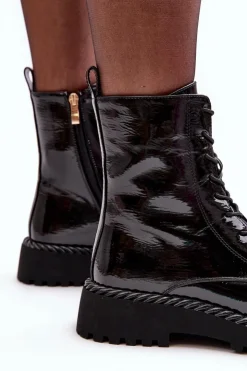 Clearance Damskie buty S.Barski Damskie Lakierowane Botki Workery Z Ozdobą Czarne S.Barski MR870-67