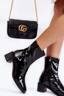 Buty damskie Vinceza Czarne Botki|Botki Zimowe Damskie*Damskie Lakierowane Botki Na Obcasie Vinceza 23-10791 Czarne