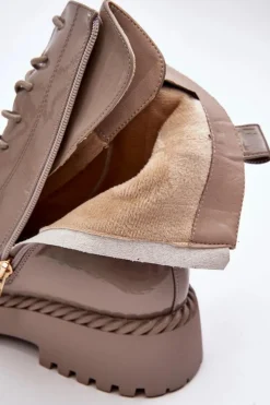 New Damskie buty S.Barski Damskie Lakierowane Botki Workery Z Ozdobą Beżowe S.Barski MR870-67 Beżowy