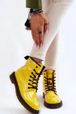 Damskie GOE Damskie Lakierowane Botki Ocieplane II2N4054 Żółte