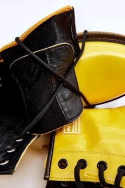 Damskie GOE Damskie Lakierowane Botki Ocieplane II2N4054 Żółte