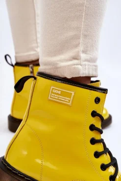 Damskie GOE Damskie Lakierowane Botki Ocieplane II2N4054 Żółte