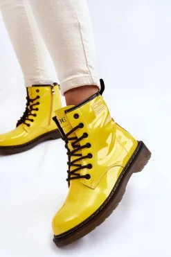 Damskie GOE Damskie Lakierowane Botki Ocieplane II2N4054 Żółte