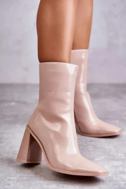 Boto Kozaki Przed Kolano|Kozaki Na Obcasie*Damskie Lakierowane Botki Kozaki Beżowe Margit Beżowy