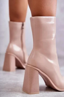 Boto Kozaki Przed Kolano|Kozaki Na Obcasie*Damskie Lakierowane Botki Kozaki Beżowe Margit Beżowy