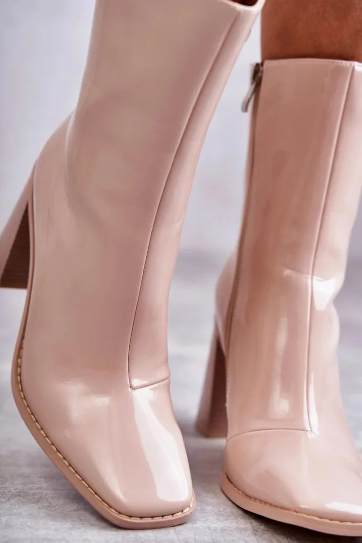 Boto Kozaki Przed Kolano|Kozaki Na Obcasie*Damskie Lakierowane Botki Kozaki Beżowe Margit Beżowy