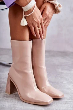 Boto Kozaki Przed Kolano|Kozaki Na Obcasie*Damskie Lakierowane Botki Kozaki Beżowe Margit Beżowy