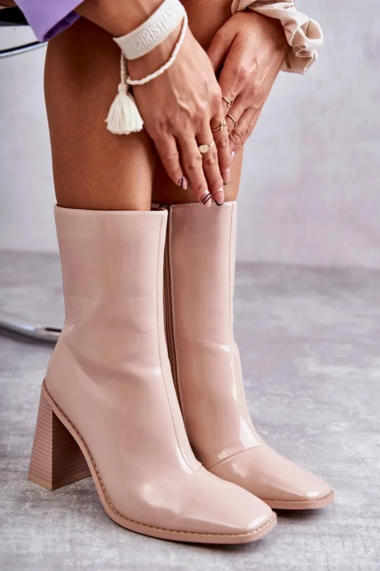 Boto Kozaki Przed Kolano|Kozaki Na Obcasie*Damskie Lakierowane Botki Kozaki Beżowe Margit Beżowy