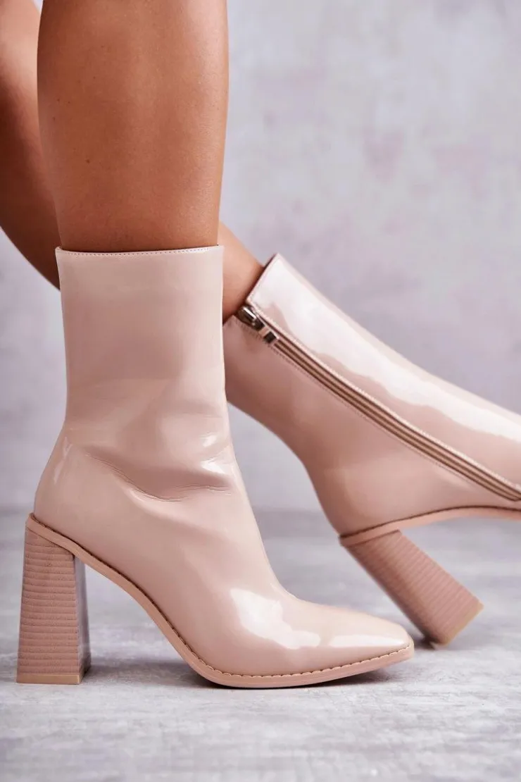 Boto Kozaki Przed Kolano|Kozaki Na Obcasie*Damskie Lakierowane Botki Kozaki Beżowe Margit Beżowy