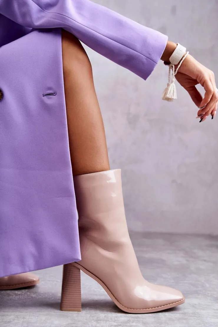 Boto Kozaki Przed Kolano|Kozaki Na Obcasie*Damskie Lakierowane Botki Kozaki Beżowe Margit Beżowy