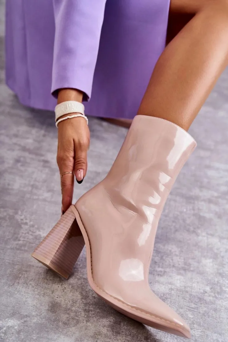 Boto Kozaki Przed Kolano|Kozaki Na Obcasie*Damskie Lakierowane Botki Kozaki Beżowe Margit Beżowy