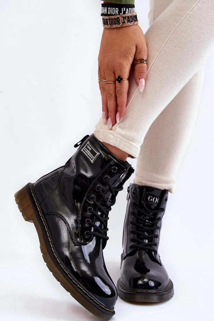 New GOE Damskie Lakierowane Botki Ocieplane II2N4050 Czarne