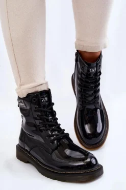 New GOE Damskie Lakierowane Botki Ocieplane II2N4050 Czarne