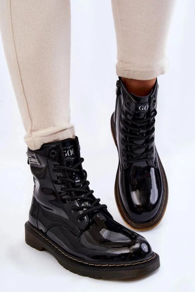 New GOE Damskie Lakierowane Botki Ocieplane II2N4050 Czarne