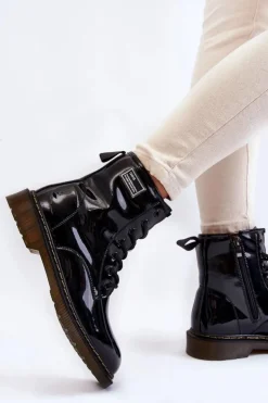 New GOE Damskie Lakierowane Botki Ocieplane II2N4050 Czarne