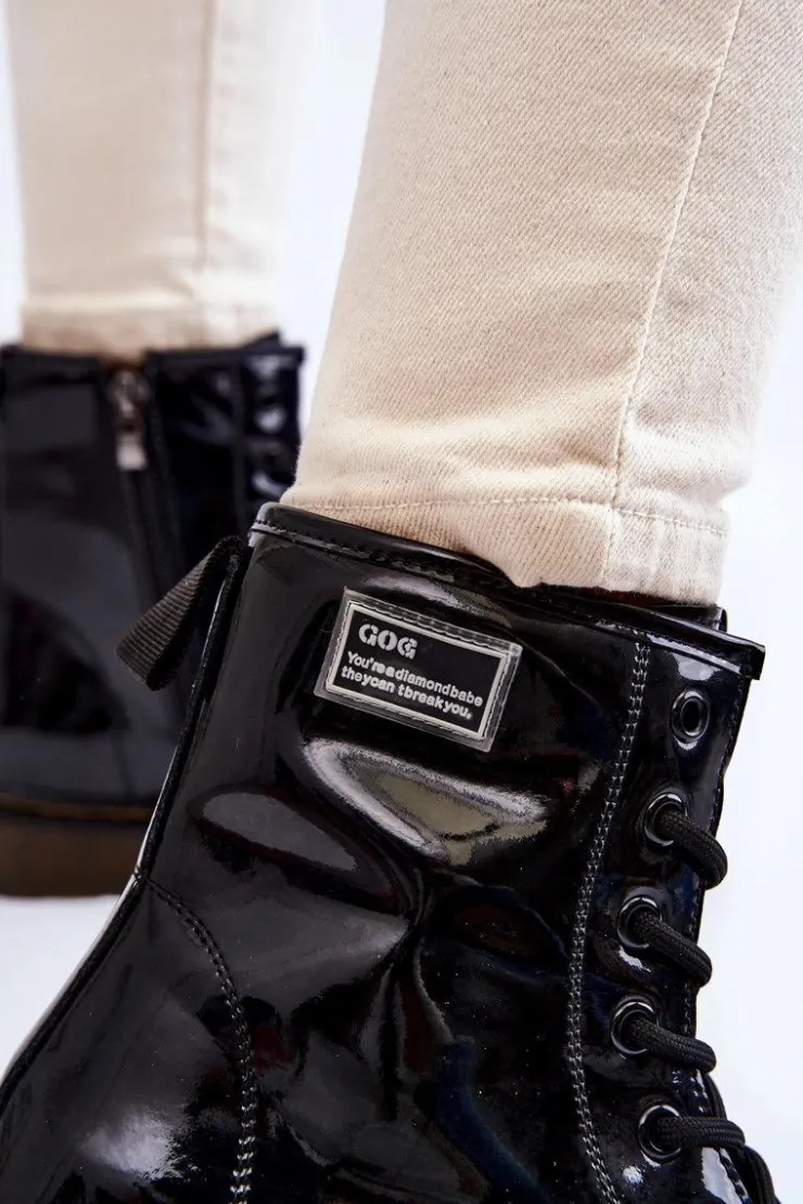 New GOE Damskie Lakierowane Botki Ocieplane II2N4050 Czarne