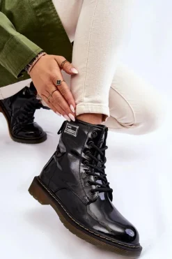 New GOE Damskie Lakierowane Botki Ocieplane II2N4050 Czarne