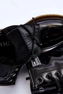 New GOE Damskie Lakierowane Botki Ocieplane II2N4050 Czarne