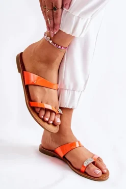 Damskie Boto Damskie Lakierowane Klapki Japonki Pomarańczowe Jimena