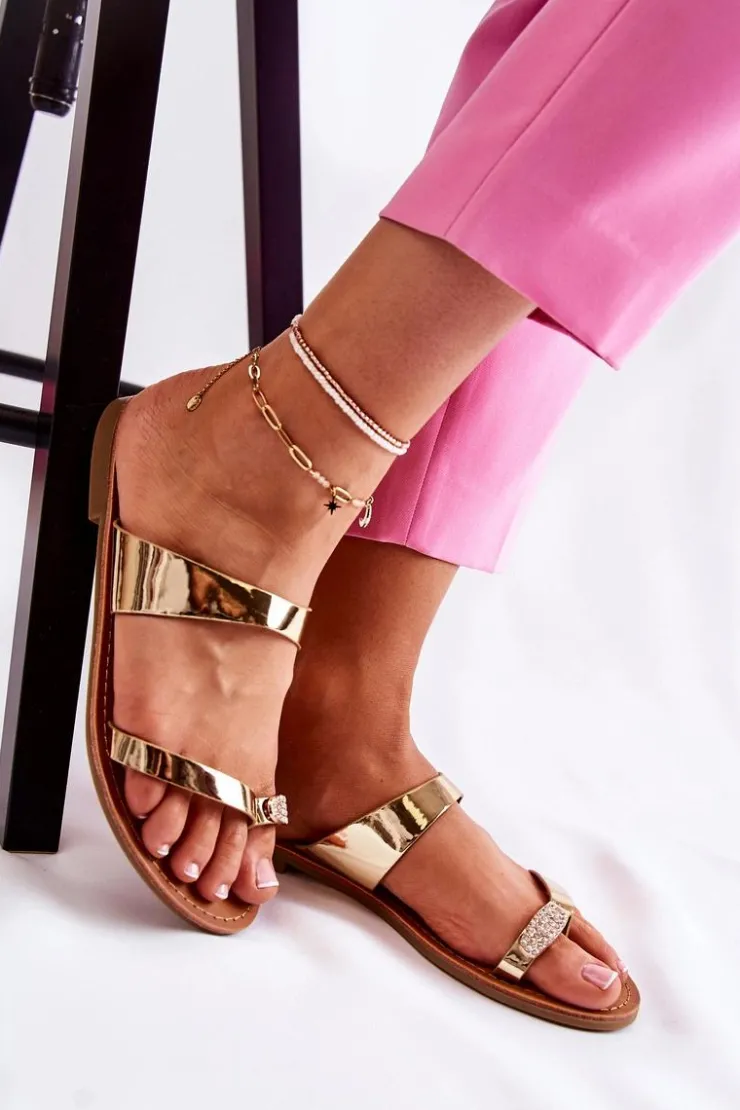 Boto Klapki Damskie Japonki*Damskie Lakierowane Klapki Japonki Złote Jimena