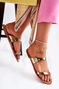 Boto Klapki Damskie Japonki*Damskie Lakierowane Klapki Japonki Złote Jimena