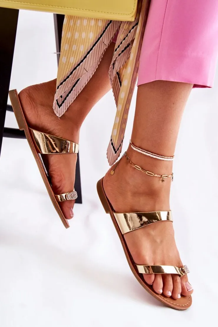 Boto Klapki Damskie Japonki*Damskie Lakierowane Klapki Japonki Złote Jimena