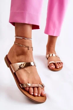 Damskie Boto Damskie Lakierowane Klapki Japonki Różowe Złoto Jimena