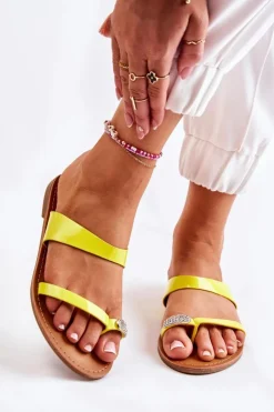 Sale Boto Damskie Lakierowane Klapki Japonki Żółte Jimena