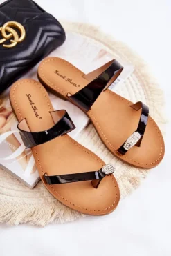 Boto Klapki Damskie Japonki*Damskie Lakierowane Klapki Japonki Czarne Jimena