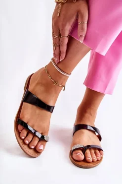 Boto Klapki Damskie Japonki*Damskie Lakierowane Klapki Japonki Czarne Jimena