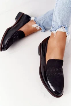 New Buty Sergio Leone Damskie Lakierowane Mokasyny Sergio Leone PB254 Czarne