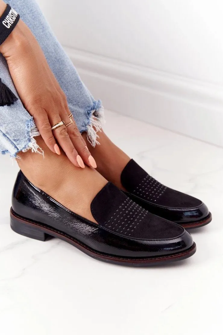 New Buty Sergio Leone Damskie Lakierowane Mokasyny Sergio Leone PB254 Czarne