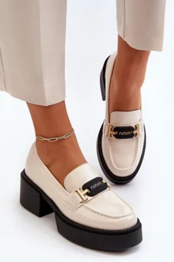 Damskie Buty damskie Vinceza Damskie Lakierowane Mokasyny Na Masywnym Obcasie Jasnobeżowe Ridulvi