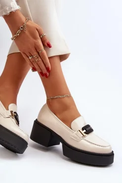 Damskie Buty damskie Vinceza Damskie Lakierowane Mokasyny Na Masywnym Obcasie Jasnobeżowe Ridulvi